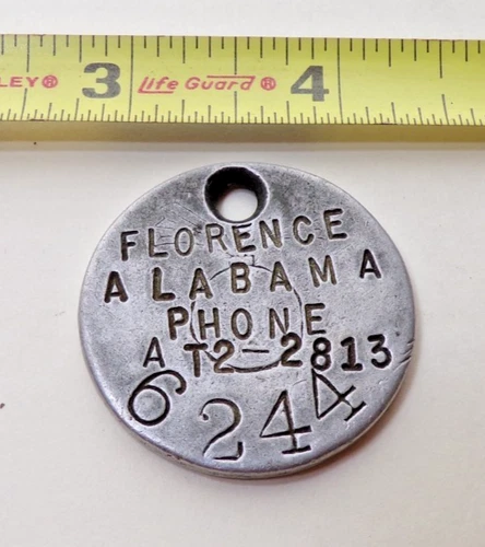 WW1 Era US MILITARY DOG TAG Florence Ala Round. Aluminum. Named C.A. Keaton.