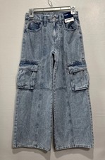 Old Navy Girls Baggy Jeans 12 Built In Tough High Rise Wide Leg Cargo Blue Denim