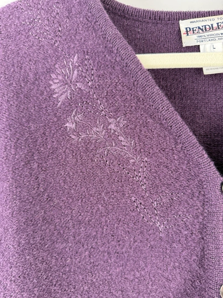 De Colección PENDLETON Suéter Mujer Mediano Púrpura Cárdigan Lana Abuela Cottage Fisher Foto 4 de 4