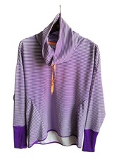 RBX Performance Womens M Cowl Neck Pullover Purple Stripe Thumbhole Size Medium