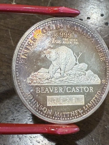 1982 Canada Vintage Johnson Matthey 1 Oz Silver Proof Medal- Beaver RARE