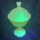 Vintage Fenton Custard Glass Covered Compote GLOWS