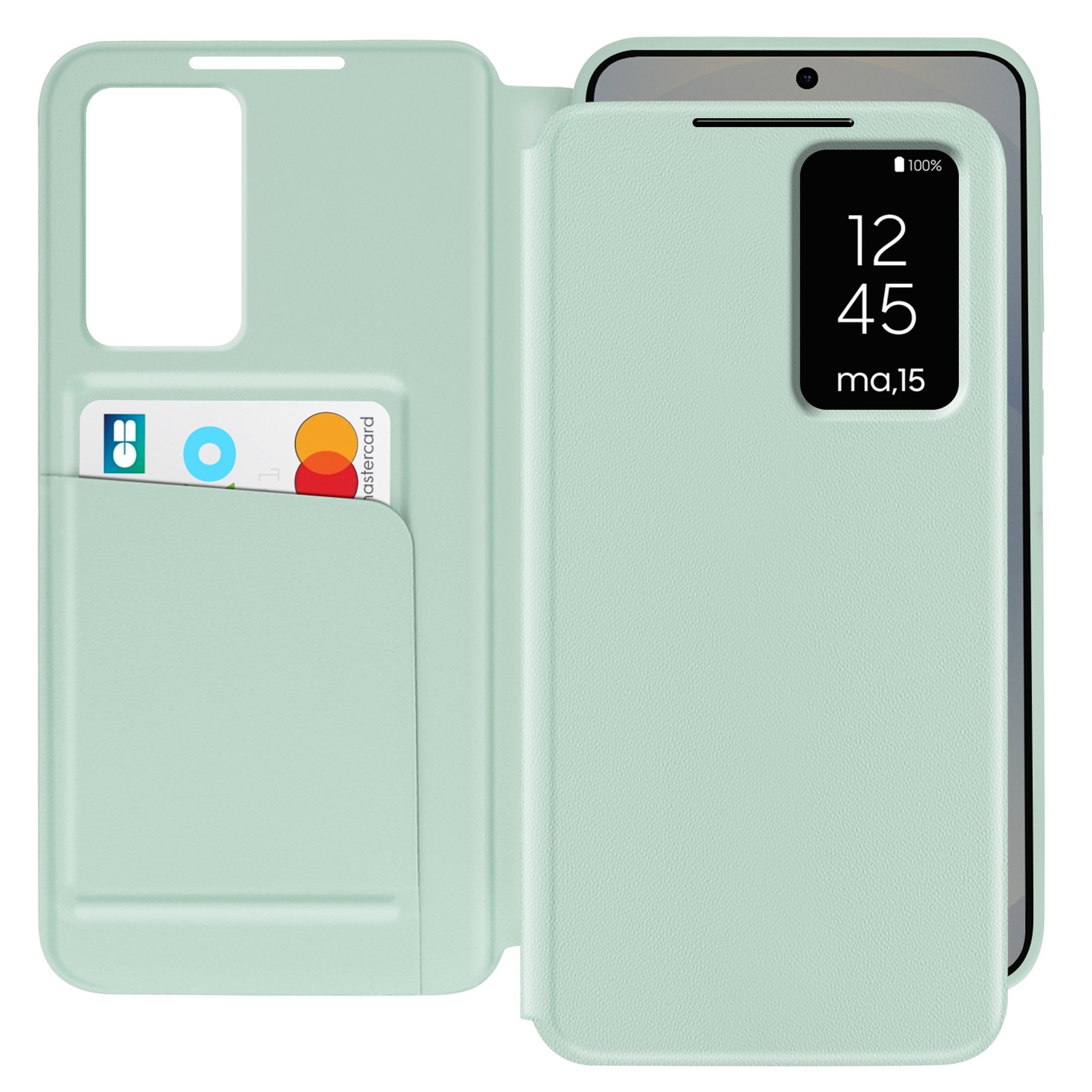 Étui fenêtre pour Galaxy S25 Avizar avec porte-carte intégré en coloris vert pâle