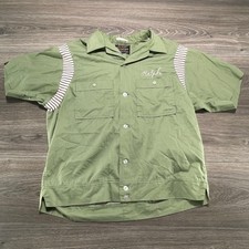 Vintage 60s Olympian Bowling Shirt Mens Medium Green Loop Collar Chain Stitch