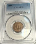 1863 copper-nickel INDIAN HEAD CENT. PCGS AU58. #okg16