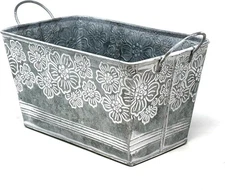 allgala Galvanized Planter Pot Indoor and Outdoor Decoration-Rectangle Grey