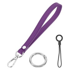 7 Inch Wristlet Strap PU Leather Silver Ring Lanyard for Clutch Purple 
