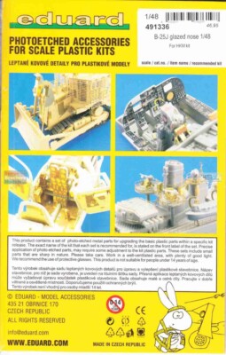 1/48 Eduard #491336 B-25J Mitchell Glass Nose Details for HK Kit