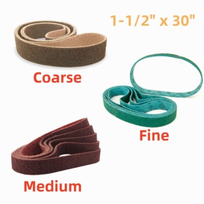 1-1/2'' x 30'' Surface Conditioning Sanding Belts - Coarse, Medium, and Fine Grits