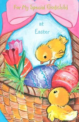 Cute EASTER Card FOR GODCHILD, Chick Egg Basket by Popular Greetings + Envelope