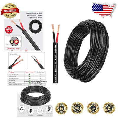 Versatile 22 AWG Electrical Wire - 300FT Black PVC Stranded Cord for DIY & More