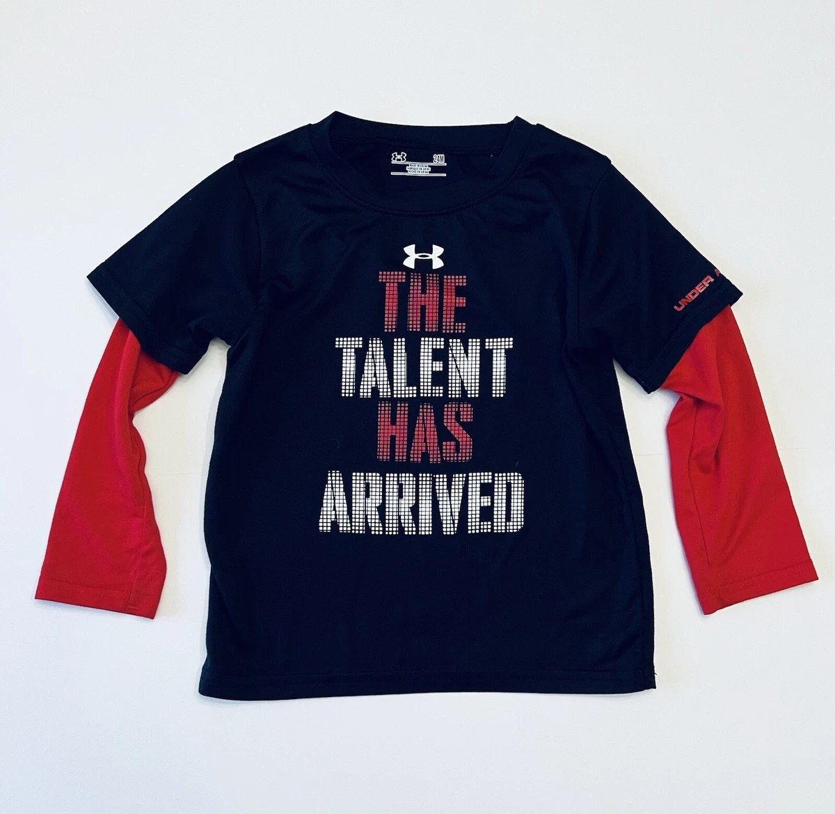 Toddler Boy s Under Armour Long Sleeve Top Shirt Black Red Size 24 VGUC