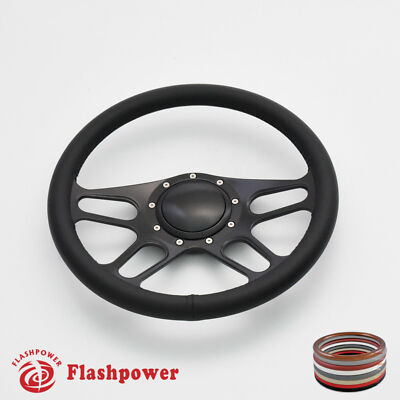 15.5” Billet Steering Wheel – Black Full Wrap With Horn Button – Fits Buick, GMC, Universal