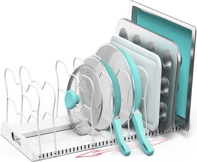 10 Compartments Adjustable and Expandable Pan Organizer, White