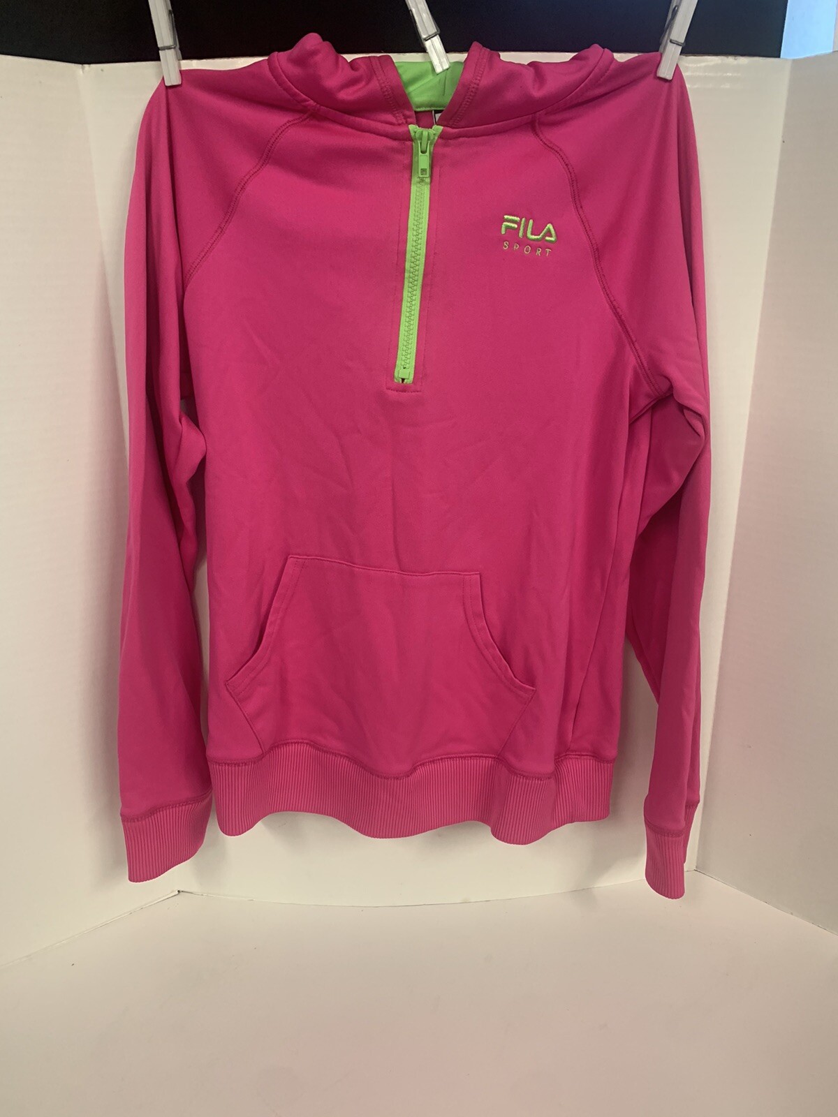 Felpa con cappuccio ragazza Fila Sport XL 16 rosa verde maniche lunghe 1 4 pullover con cerniera