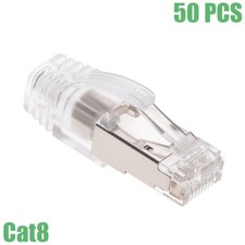 50x CAT8 RJ45 Network Ethernet Shielded Plug Cable Connector End w/ Clear Boot
