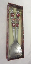 Wild Eye Designs Salad Server Set 2 Pieces Stainless Heart Stone Accents NIB