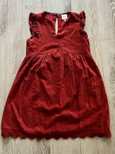 Knox Rose XS Boho Eyelet Dress Sleeveless Ruffle V-neck Desert Red Knee Summer