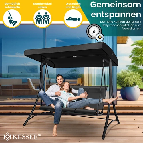 KESSER® Hollywoodschaukel Gartenschaukel mit Sonnendach 3er Schaukelbank 300kg - Bild 38 von 41