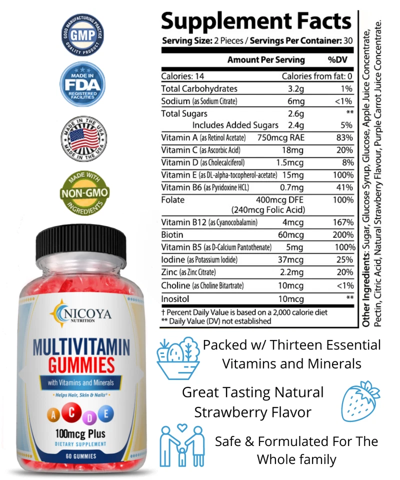 Family MultiVitamin Gummy 100mcg | Biotina, Vitamina A, C y E, Zinc y Vitamina B-12 Foto 2 de 4