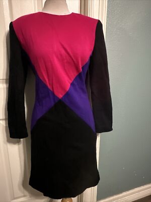 PJ Klein Sweater Dress Size Small Color Block Long Sleeve USA