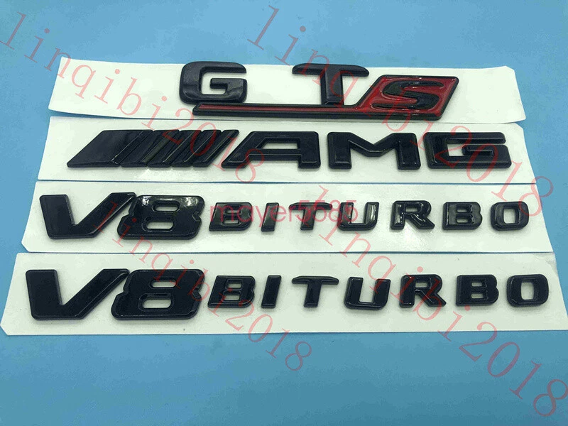 Insignias de guardabarros negro brillante emblemas para Mercedes Benz AMG GT S V8 BITURBO Foto 2 de 4