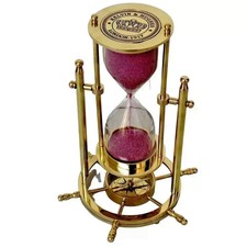 Brass Sand Timer Hourglass Wheel Compass Base & Hanging Collectible Gift