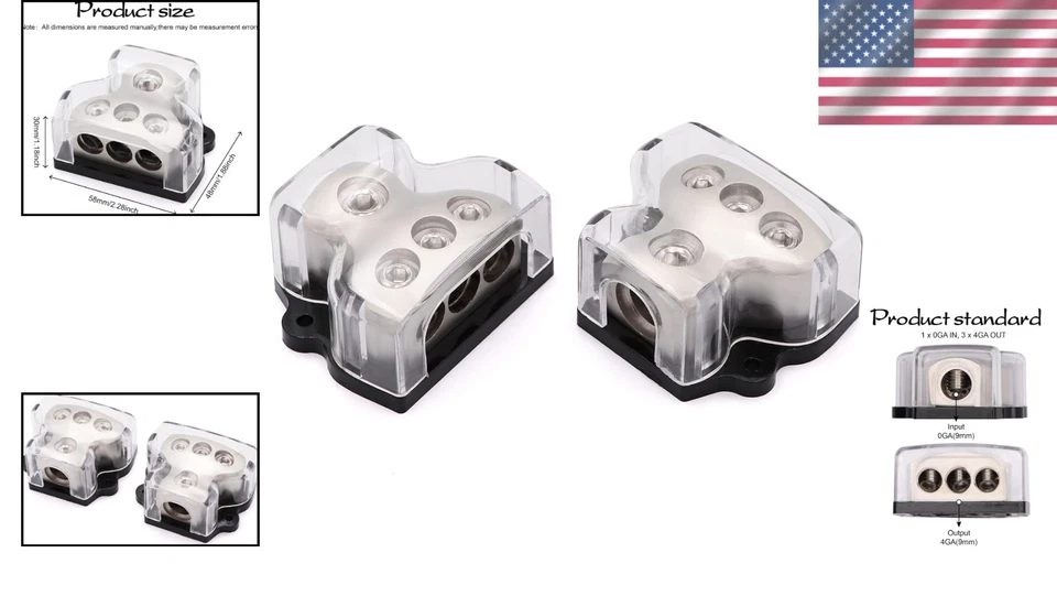 Car Power Distribution Block 3 Way 0 Gauge In 3x 4 Gauge Out Heavy Duty - Image 2 of 4