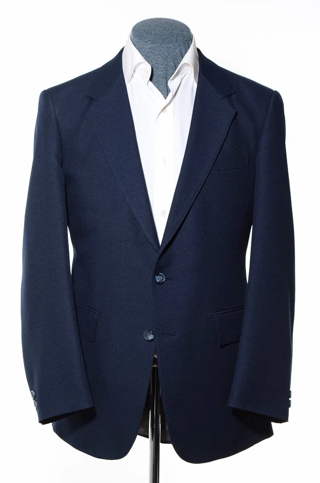 40R Vintage 70s Sears Navy-Blue Polyester 2-Piece Suit 36x31 Trousers Jacket M - Image 2 of 4