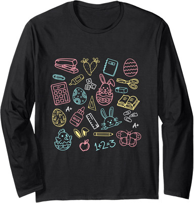 Teacher Doodles Teaching Easter School Icons Cool Long Sleeve Tshirt