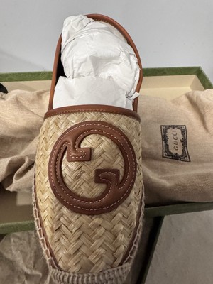 Women's Interlocking G Woven Raffia Espadrille Flats