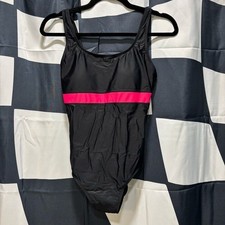 Womens Black Pink Stripe Athletic One Piece Swimsuit Scoop Neck Size Small