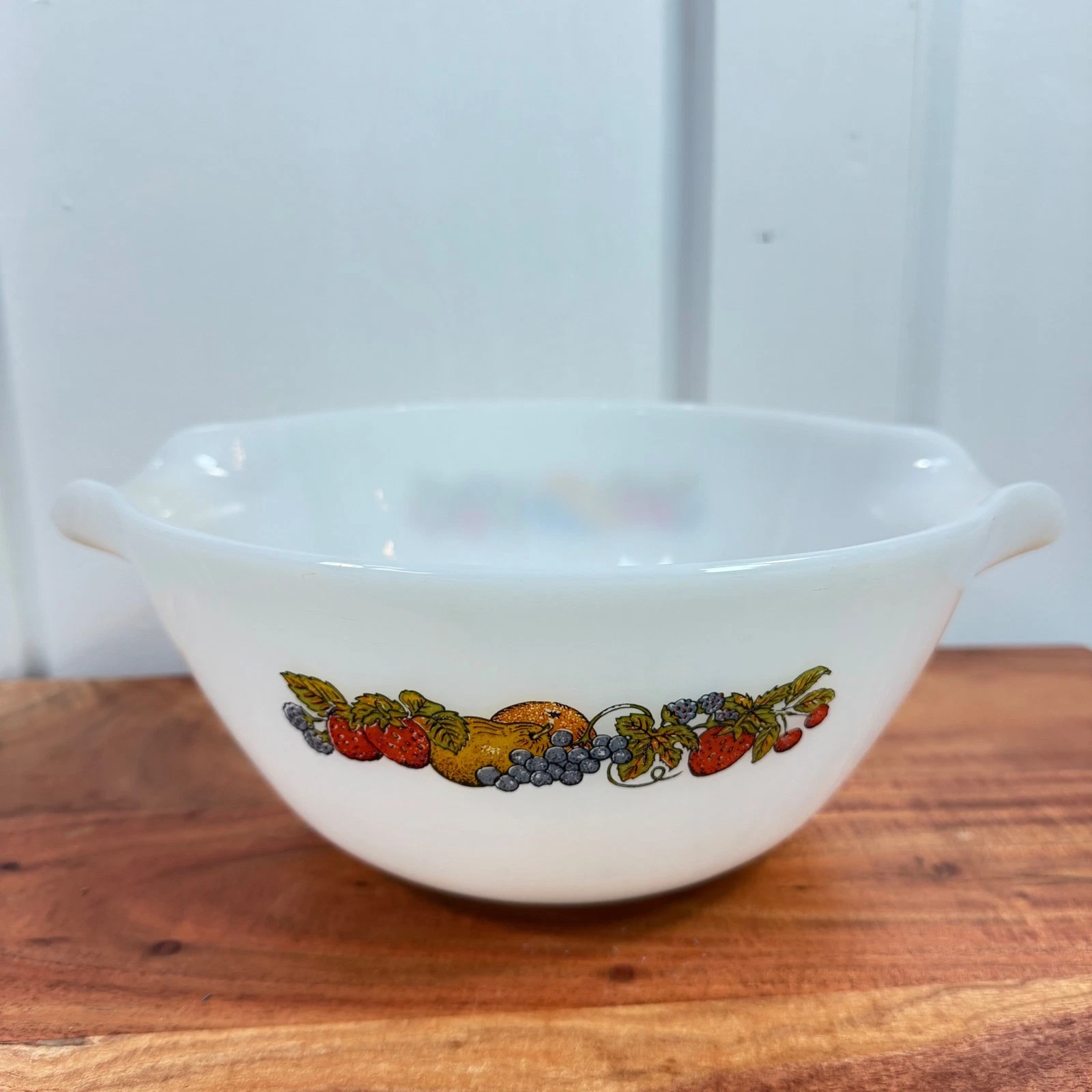 Vintage Fire-King Summerfield Fruit Milk Glass Mixing Bowl Anchor Hocking 1.5 Qt