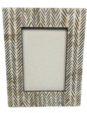 Handcrafted Bone Inlay 5x7 Photo Frame Black White Chevron Pattern, BOHO Africa