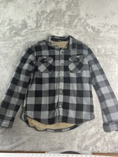 Eddie Bauer Boys Jacket 14/16 Gray Black Buffalo Plaid Sherpa Snap Front