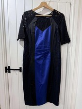 Alexon Women's Blue and Black Short Sleeved Dress with a lace overlay UK 14