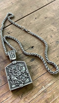 Orthodox St. George - Silver Color - 60cm Chain - Stainless Steel Medallion