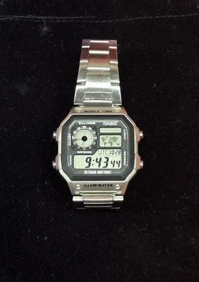 Casio Watch AE-1200WH Royale World Time Illuminator Silver w/ Original Bracelet 
