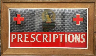ANTQ / VTG Framed Collectible Pharmacy ''Rx'' Sign ''Prescriptions'' On Heavy Glass!