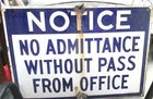 Vintage Porcelain No Admittance Industrial Factory Sign 20" x 15"