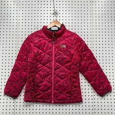 The North Face 550 Down Jacket Girls Medium 10/12 Red Floral Quilted Winter Snow