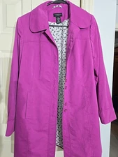 Madison Studio Women's Petite Size L Purple Lined Buttoned All Weather Coat