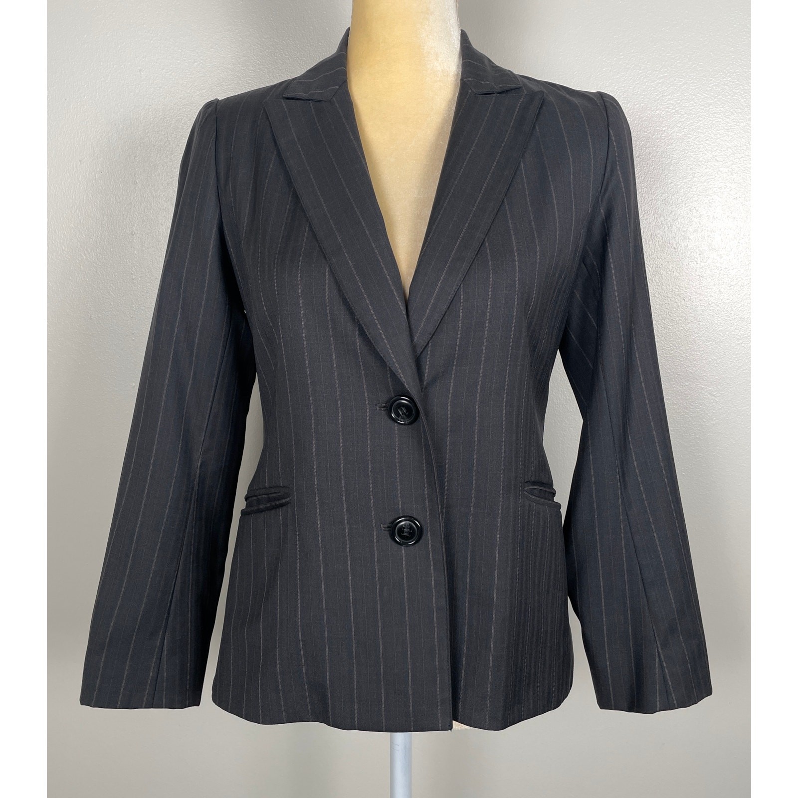 Lafayette 148 Wool Blazer Dark Gray Women’s 4 Petite Pinstripe Detail Office