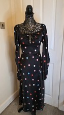 Asos Designs Black Polka Dot Satin Midi Party Dress Size 12