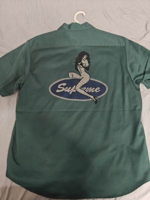 Supreme Green Rhinestone Pin-Up Work Shirt S/S Men's Large Brand