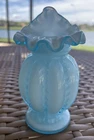 Fenton Blue Overlay Beaded Melon Miniature JIP Vase. No Damage. Extremely nice.