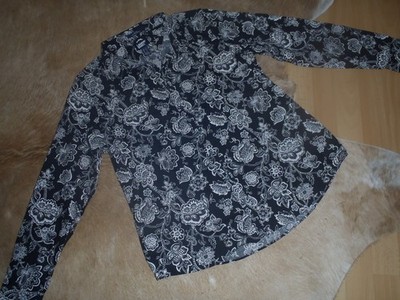 Lands End Women's Blouse Long Sleeve Floral Size M Black/White Second Hand Look!!