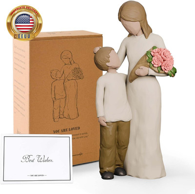 Mother and Son Figurines Statues, Sculpted Hand-Painted Mom and Child Statues Gi