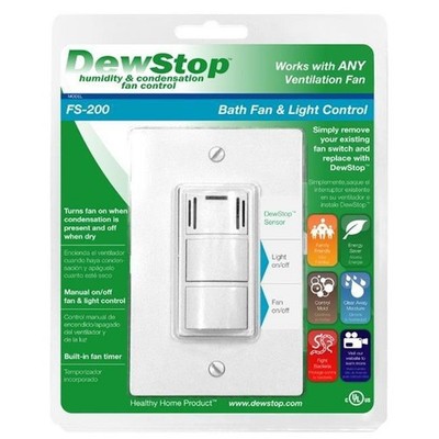 DewStop Fs-200-W1 Humidity & Condensation Sensing Bath Fan & Light Control White