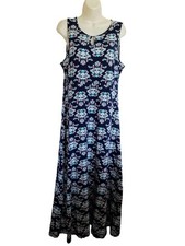 Talbots Navy Blue Floral Sleeveless Maxi Dress Size L bloomcore Cottagecore